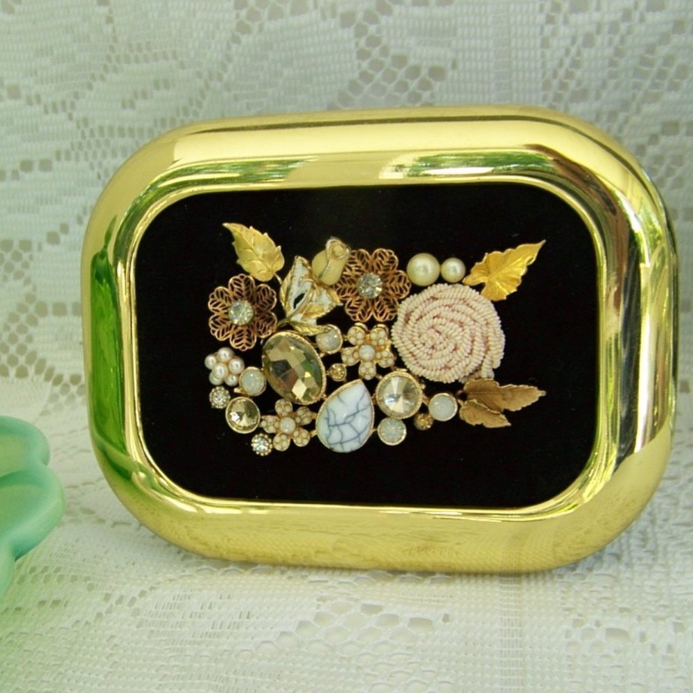 Goldtone Frame with Vintage and Newer Jewelry Art